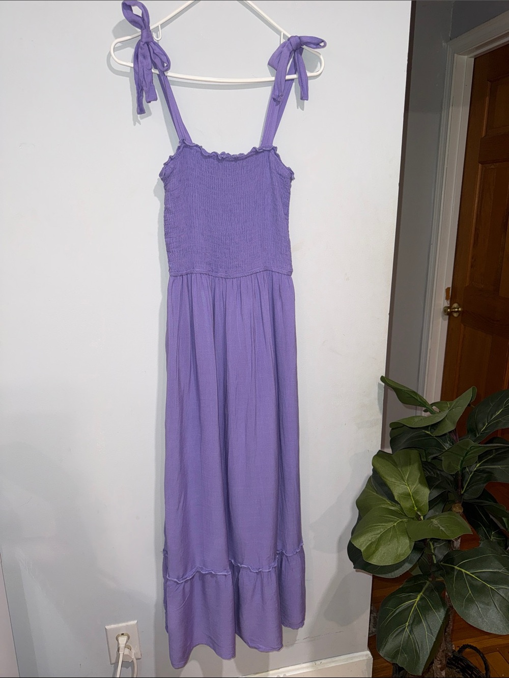 Lavender Tie-Shoulder Smocked Maxi Dress